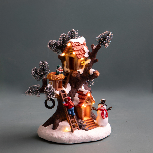 Casa su Albero  con Babbo Natale e Luci LED