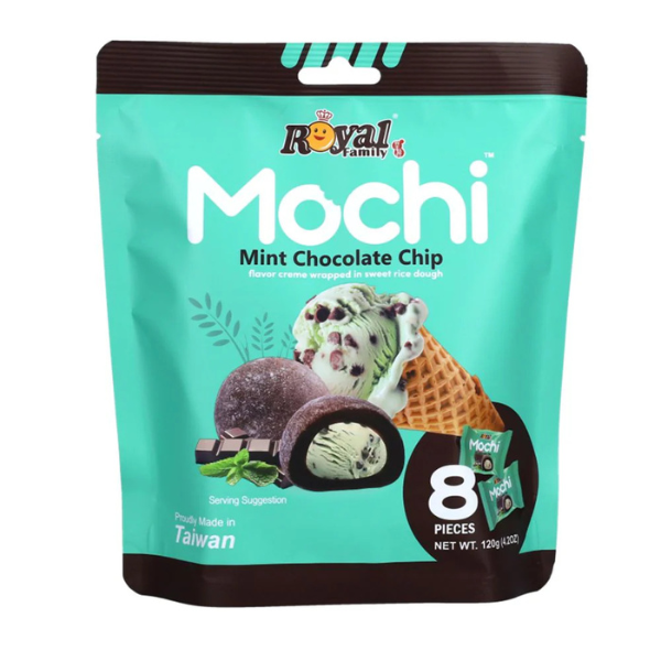 Royal Family Mochi Mint Chocolate Chip, mochi al gusto di menta con gocce di cioccolato da 120g (confezioni da 3)