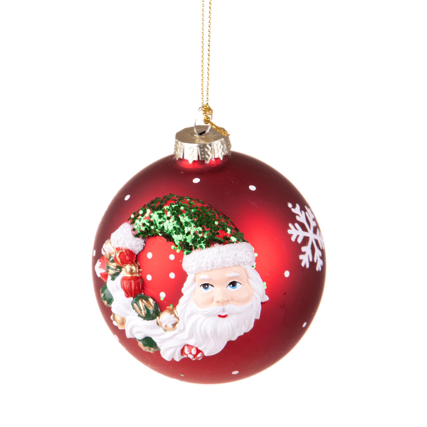 Sfera in Vetro con Babbo Natale e Fiocco di Neve