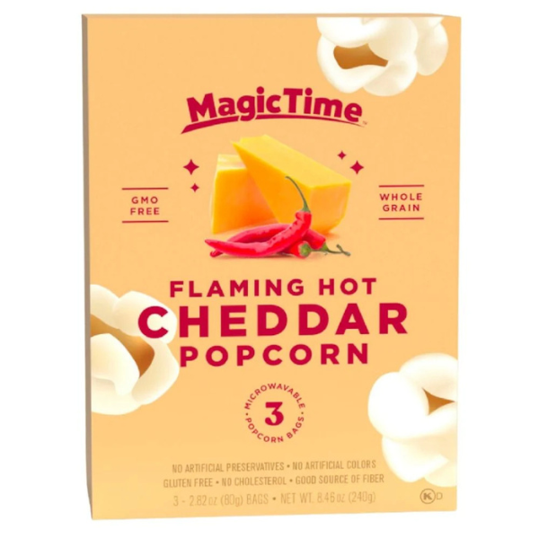 Magic Time Flaming Hot Cheddar Popcorn, popcorn al cheddar piccante da 240g (confezioni da 3)
